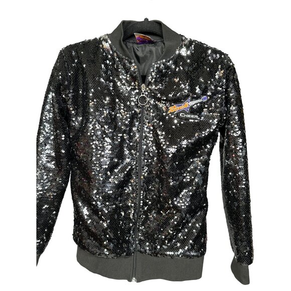 Rock Cheer Womens S Sequin Bomber Jacket Sparkle Zip Front Long Sleeve Dance - Picture 3 of 8